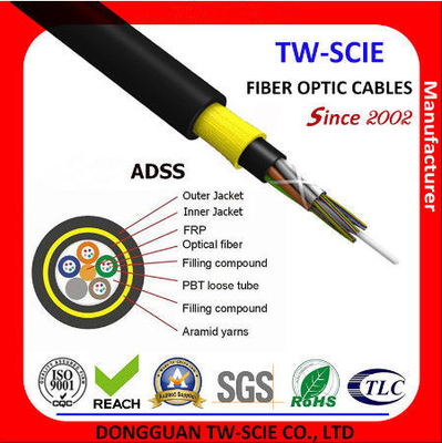 Cavo a fibre ottiche corazzato all'aperto leggero dell'OEM, PE/al cavo a fibra ottica esterno della rete della guaina ADSS