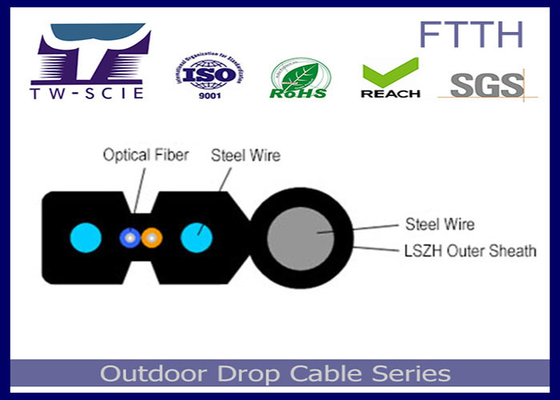 1-4 il cavo flessibile FRP del centro FTTH/il membro forza dell'acciaio ha coperto il cavo ottico piano